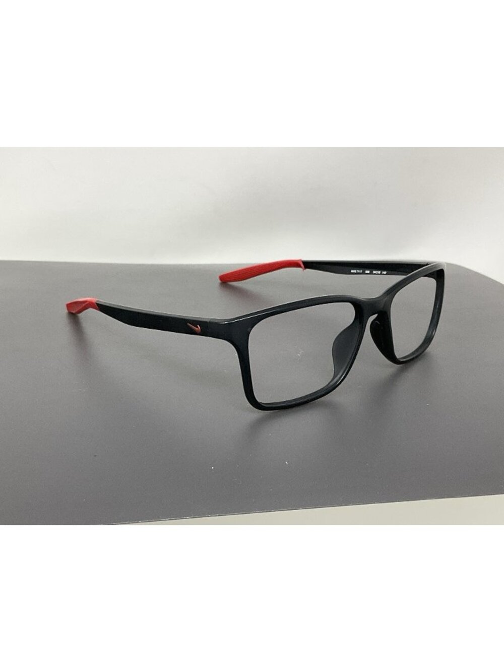 Nike 7117 006 Matte Black Gym Red Eyeglasses “ FRAME ONLY Worn Rubber Ear Sock
